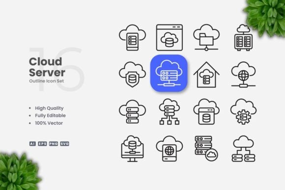 Cloud Server Outline Icons for Modern Creative Projects