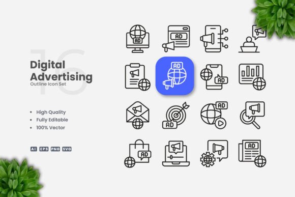 Digital Advertising Outline Icons for Clear Visual Communication