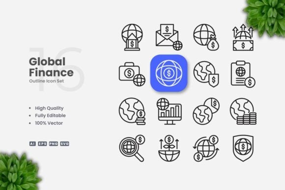 Global Finance Outline Icons for Modern Design