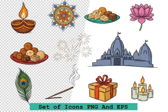 Harnessing the Set of Diwali Icons Vector Illustration for Modern Design Projects