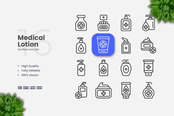 Medical Lotion Outline Icons for Clean Visual Communication