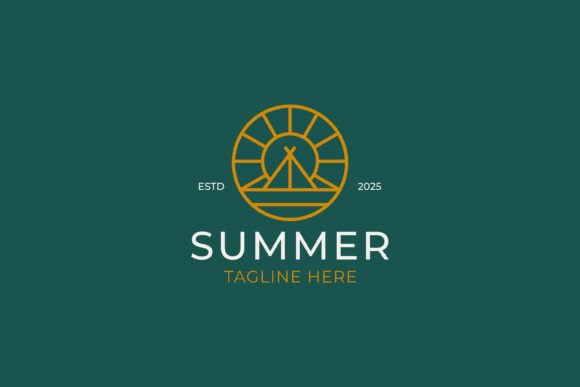 Revitalize Your Corporate Image with a Logo Badge Featuring Summer Camp, Tent, and Sunrise