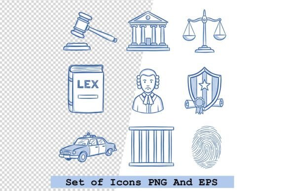 Set of Law Icons Doodle Style