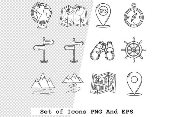 Set of Navigation Icons in Hand Drawn