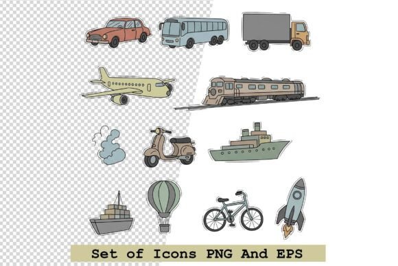 Set of Vehicle Icons in Hand Drawn: Purposeful Design for Modern Projects